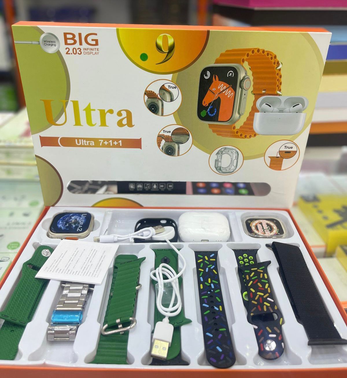 Ultra 9 Smartwatch Combo Pack (7 Straps + Earbuds + Accessories)
